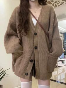 Frauen Strick Strickjacke Vintage Pullover Mantel Koreanische Mode Elegante Casual Frauen Lose Taste Langarm Herbst Mäntel