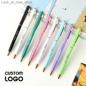 Fountain Penns Gift Ballpoint Pennor Anpassade Macaron Metal Simple Colored Dot Pen Personligt namn Small Business Supplies Advertising Carving Gift Q240314