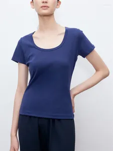 T-shirt da donna 4 colori T-shirt slim con scollo a U Primavera Estate 2024 T-shirt a maniche corte con cuciture incrociate incrociate da donna