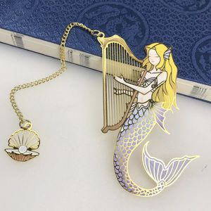 Harp Mermaid Brass Pagination Mark Vintage Hollow Metal Bookmark Creative Gifts Retro Art Presents School Office Supplies 240314