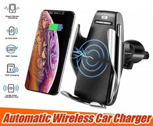 S5 Wireless Car Charger Automatisk klämma för iPhone Android Air Vent Phone Holder 360 graders rotation 10W Fast Charging med Box6828189