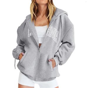 Damen-Kapuzenpullover, übergroße Sweatshirts mit Reißverschluss, Buchstabendruck, Kleidung, Teenager-Mädchen, Herbst, lässige Kordelzugjacken mit Kapuzenpullover