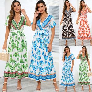 2024 Summer New Exotic Print Long Bohemian Resort Beach Dress Large