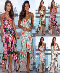 Abito estivo Donna Cinghie irregolari originali Scollo a V Abiti da festa eleganti Maxi veste Stampa floreale Abiti da spiaggia Casual 2105289339997