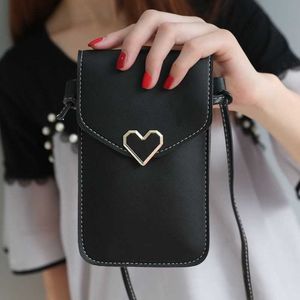 Borse per cellulare Borsa a tracolla singola da donna Tipo di cuore Hardware Touch screen trasparente Semplice cellulare Messenger per studenti in tinta unita