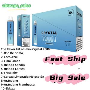 Espanha vapes imini cristal 7000 puffpish espanhol embalagem descartável e cigarros 10flavors 16ml pod cigarrillo Cristal 7000 20mg de dispositivo Vaper Vape Fast Ship em estoque