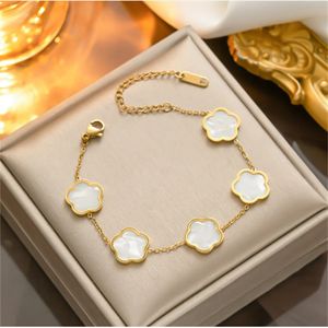 Luxury Designer Elegant Gold Plated Agate Shell Mother of Pearl Bracelet Fashion Womens Bracelet Wedding Special Design Jewelry High Qualityfour