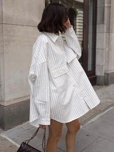 Women's Blouses Mumaroho 2024 Autumn Winter Fashion Women Oversized Striped Long Shirt White Casual Sleeve Loose Fit Blouse Female