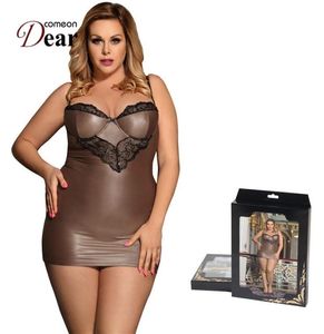 Comeondear Chemise Sexy Night Lingerie For Woman Satin Straps Plus Size Sleepwear Lace Skinny Night Dress Women Langerie RB80278 Y1015932