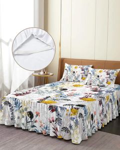 Saia de cama flor planta dandelion folhas colcha elástica com fronhas capa de colchão conjunto de cama lençol