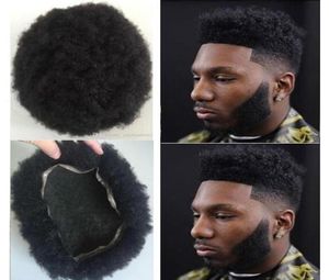Sistema di capelli per uomo Posticci per uomo Afro Curl Parrucchino in pizzo pieno Jet Colore nero 1 Sostituzione dei capelli umani vergini americani Remy per Blac9223698