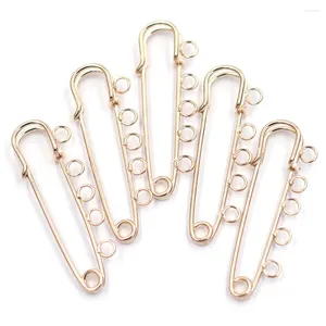 Brosches Rose Gold Plated Safety Pins 5 Hål Kontakter Legering för smycken DIY gör hantverk Sykläder Tillbehör 57mm