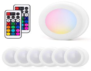 Wireless RGB Puck Lights Kitchen LED Under Cabinet Lighting with Remote Control Dimmable Torch Night Lights For Wardrobe Stair Hal1197668