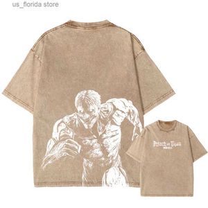Herr t-shirts män tvättade sandfärg t-shirt hip hop strtwear japansk anime tryck överdimensionerad t-shirt sommar kort slve bomull vintage toppar y240321