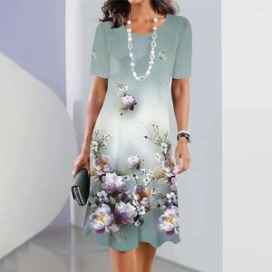Casual Dresses Women's Summer Dress Girls' Fashion Pullover Flower 3D Printed Skirt 2024 Elegant Holiday Loose Fitting Clothing