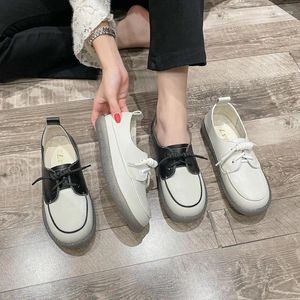 Casual Shoes Black White Patchwork Leather Flats Women/Girl's Sneakers 41-43 Plus Size Oxford Comfy Moccasins Female Loafers