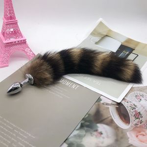 Real Genuine America Raccoon Fur Tail Plug Anal Plug Cosplay Toy Love Sweety Toy Soft Fluffy Accessories