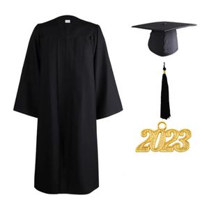 1 conjunto de uniforme de formatura com borla longo solto preto 2023 vestido universitário chapéu vestido acadêmico 240301