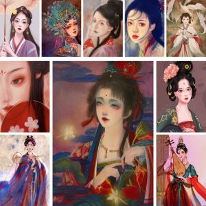 Número estilo chinês menina desenho animado diy pintura por números conjunto de tintas a óleo 50*70 pintura a óleo decoração de casa artesanato para adultos artesanato