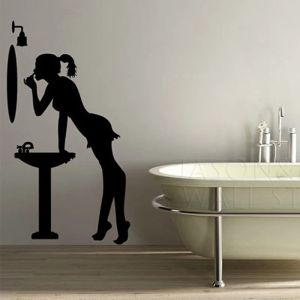 Aufkleber Sexy Lady Girl Silhouette Make-up auftragen, Vinyl-Kunst-Wandaufkleber, Wandaufkleber, Tapete, Waschbecken, Spiegel, Badezimmer, Toilette, Kommode, 57 x 105 cm