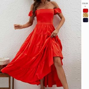 Tiro autodirigido de vestido feminino de verão com cintura alta e elegante para mulheres