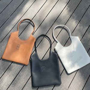 Modische Damen-Einkaufstasche, große Einkaufstasche aus echtem Leder, MM-Unterarmtasche, goldene Logo-Handtasche, braune, vielseitige Pendlertasche