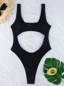 Женский купальник, сексуальный цельный купальник в рубчик, женский монокини с открытой спиной, купальный костюм, пляжная одежда