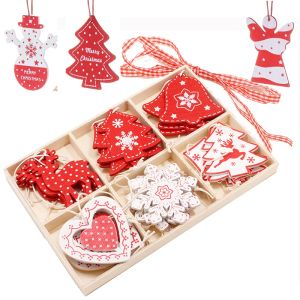 Artigianato 24 pezzi/set decorazioni in legno per l'albero di Natale 6 disegni x 4 pezzi ciondolo natalizio con scatola decorazione natalizia per la casa fai da te