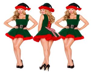 女性服のクリスマスパーティードレスグリーンレッドショートレングセクシードレスサンタクロースコスプレ服7305749