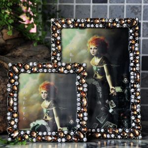 Frame Imitate Gem Metal Photo Frame Bedside Desk Decoration Crystal Frame Dreamy Family Portrait Picture Frame Vintage Home Decor