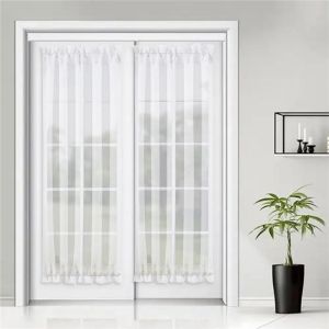 Curtains Sheer Translucent Door Curtain White Ready Tulle for Front Kitchen Backyard Door Panels French Glass Window Treatments Curtain