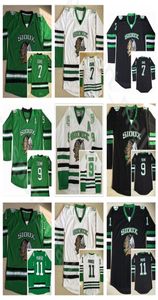 Północna Dakota Fighting Sioux Jerseys Vintage College 9 Jonathan Toews 11 Zach Parise 7 TJ Oshie Ice Hockey Home Black Green White A1687750