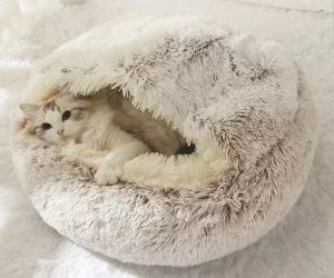 Mats Winter Pet Bed Soft Comfortable Sofa for Cats Dogs Round Cushion Warm 2 in 1 House Puppy Nest Sleep Basket Kennel Kittens