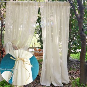 Curtains New Vintage Buff Window Sheer Drapes Flax Yarn Screening Bedroom Curtains for Living Room Curtain Panel Home Party Wedding Decor