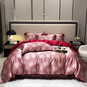 Luxury Natural Silk Bedding Set Highend Silky Satin Däcke Cover Enkel Double Queen King Size Printing Quilt 240306