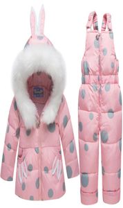 2019 New Russia Winter Children Girls Snowsuit Ski Suit Toddler 80 Duck Down Jacket Overalls Bib Pants Warm Clothing Sets N229385982