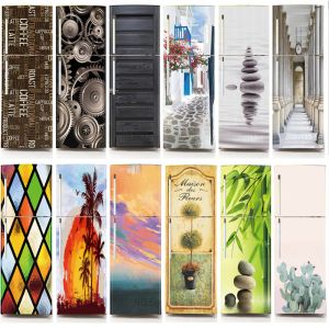 Stickers Scenic Street Wall Stickers Refrigerator Wrap Freezer Skin Home Art Fridge Door Cover Wallpaper Renewable Kitchen Accessories