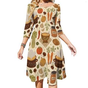 Casual Dresses Soup Square Neck Dress Cute Loose Print Elegant Beach Party Cooking Kitchen Art Hygge Aesthetic Cozy