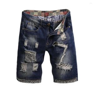 Men's Jeans Plus Size Men Summer Retro Denim Shorts Mid-rise Ripped Holes Patch Straight Leg Pockets Beach