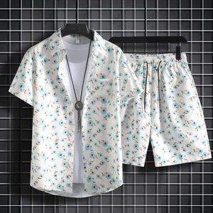 Designerdräkt Hawaiian Beach Set Mens Kortärmad blommor Skjorta Par Turism Shorts Two Piece LQLB