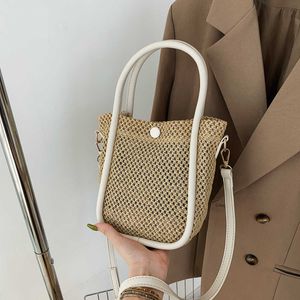 Summer Casual Straw Woven Bag for Women in Trendy and Fashionable Portable Bucket Bag Single Shoulder Crossbody