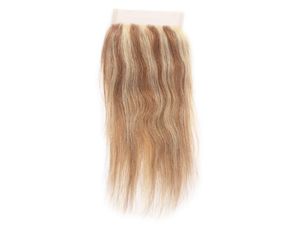 Nami Hair Highlight Ombre Farbe 4x4 Spitzenverschluss Brasilianisches Glattes Remy Echthaar Braun Honigblond Klavierfarbe 86131949791