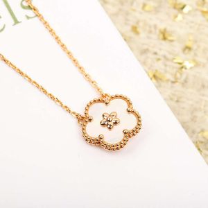 Fanjia High Edition V New Clover Plum Blossom Halsband Kvinnlig vit Fritillaria Rose Gold Lock Bone Chain Lucky Grass Pendant