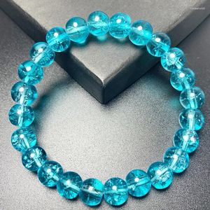 Strand Blue Powder Crystal Quartz Natural Stone Streche Bracelet Elastic Cord Pulserase Jewelry Beads Lovers Woman Gifts