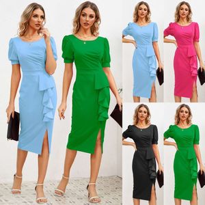 New Professional Women's Fashion, Slim Fit, Temperament, Ruffle Edge, Slit Dress, Explosive