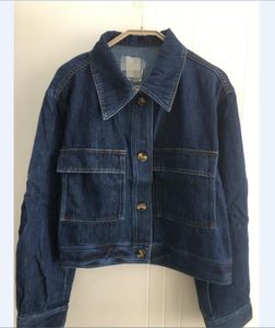 24-NEW tote-me cropped denim jacket Coat DARK BLUE high quality