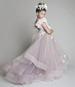 Flower Girl Dresses For Weddings New Tulle Ruffled Handmade Flowers One Shoulder Pageant Dresses For Little Girls Glitz Kids Prom 8247969