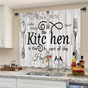 Curtains 2pcs Farmhouse Kitchen Curtains Rustic Country Fork Knife Vintage Window Treatment For Kitchen Bedroom Cafe Living Room Home Dec