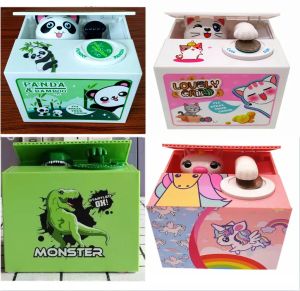 Scatole Salvadanaio automatizzato Panda Cat Steal Coin Bank Scatole creative per risparmiare denaro Simpatico dinosauro unicorno Cartone animato Decorazioni per la casa Regalo per bambini