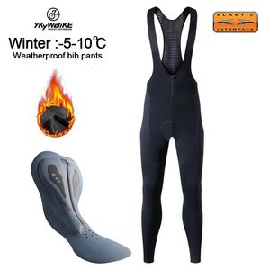 Ykywbike Mens Winter Thermal Fleece Cycling Bib Tights Mountain Bike YKK Zipper Pro Team Gel Padded MTB Cycling Long Pants 240312